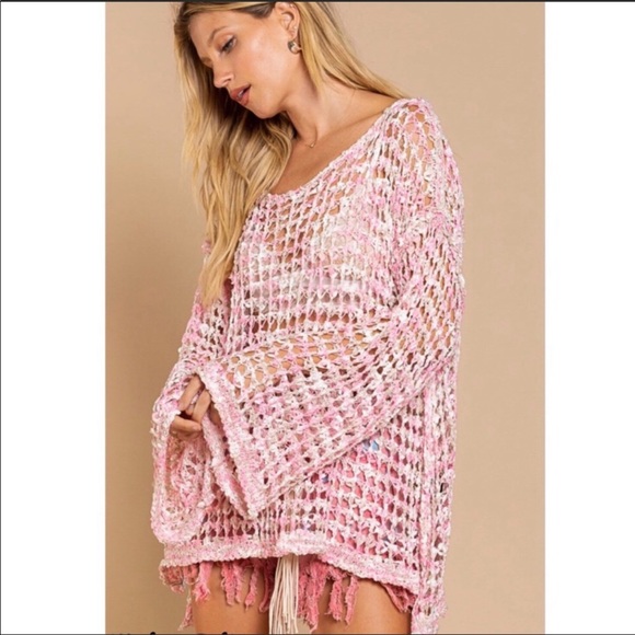 POL Pink Fishnet Long Sleeve Tunic - Picture 2 of 6